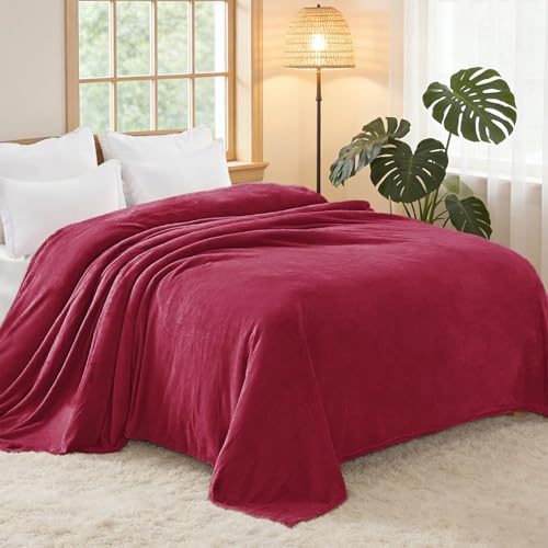 Soft Fleece Blanket King Size for Bed (Deep Red / King (104" x 90"))