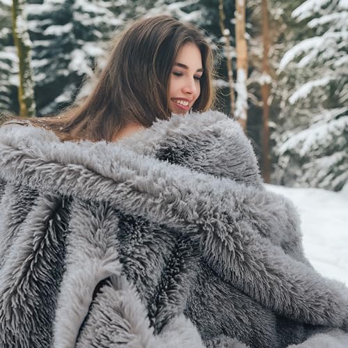 Faux Fur Fluffy Sherpa Throw Blanket Couch Twin Light Grey 60"x80" (10- Grey / Twin (60" X 80"))