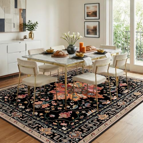 Washable Area Rug (Black/Colorful / 8' x 10' (Rectangular))