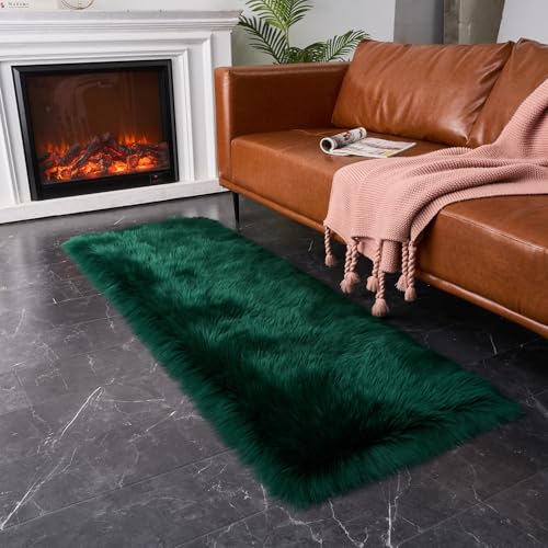Ultra Soft Fluffy Rugs Faux Fur Rug Chair Cover Seat Pad Fuzzy Area Rug (Darkgreen / 2' x 6' (Rectangular))