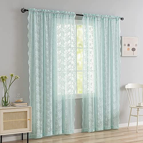 Vintage Lace Curtains 96 Inches Long (Aqua / 52"W x 96"L (Pack of 2))