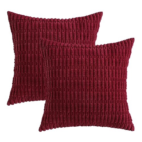 Christmas Corduroy Decorative Throw Pillow Covers 18x18 Burgundy (Burgundy / 18" x 18" (Pack of 2))