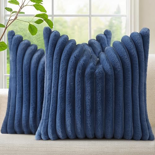 Fall Faux Fur Throw Pillow Covers 26x26 Set of 2 Navy Blue (Navy Blue / 26" x 26" (Pack of 2))