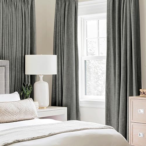 100% Blackout Linen Curtains for Bedroom 42x63 Inches Dark Grey (Dark Grey / 42"W x 63"L (Pack of 2))