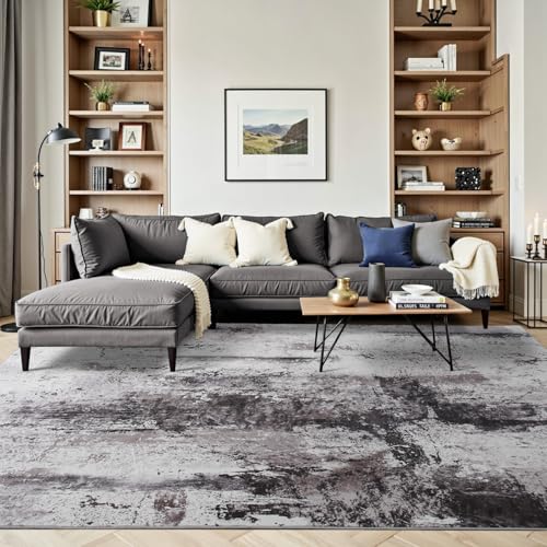 Abstract Area Rug Modern Washable Rug Soft Non Slip Rug Low Pile for Bedroom Living Room Dining Room Slate Grey 4x6 Feet (Coffee Brown / 4' x 6' (Rectangular))
