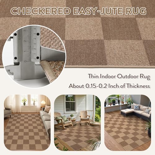 Checkered Easy Jute Living Room Rug (5' x 7' (Rectangular) / Nature/Checkerboard -1)