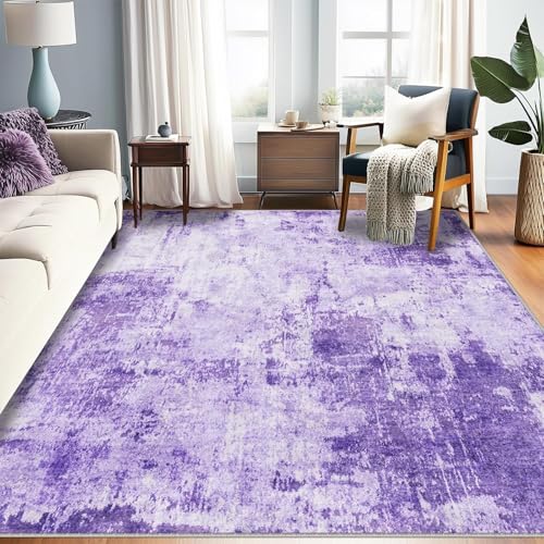 Washable 9'x12' Abstract Area Rug for Living Room Purple (Purple/Gray/Pink/White / 9' x 12' (Rectangular))