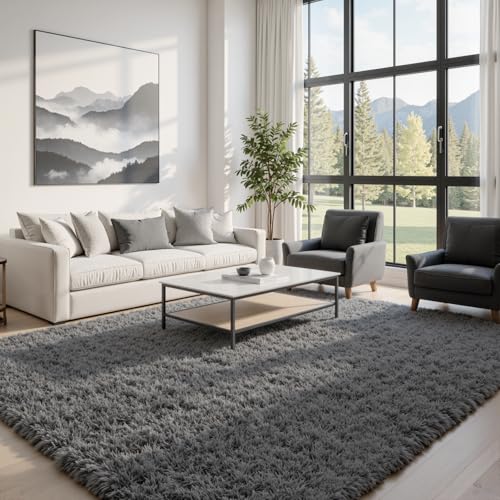 6x9 Fluffy Shag Area Rugs for Living Room Bedroom (Grey / 6' x 9' (Rectangular))