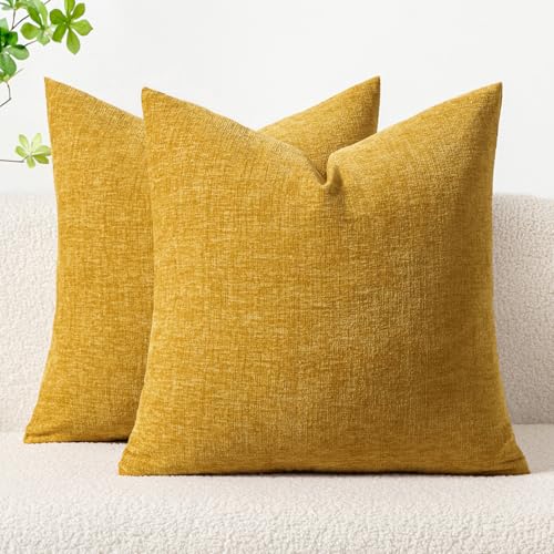 Soft Chenille Throw Pillow Covers Mustard Yellow 18x18 Pack of 2 (18" x 18" (Pack of 2) / Mustard Yellow)