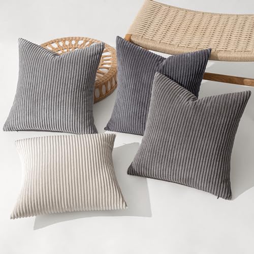 Soft Corduroy Decorative Throw Pillow Covers Neutral Grey 18x18 (18" x 18" (Pack of 4) / Neutral Grey)
