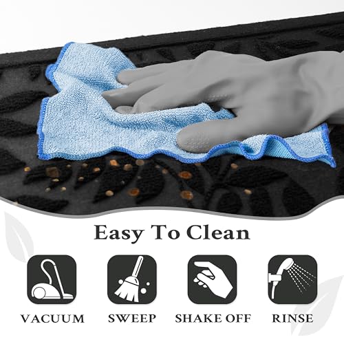 Black Leaves Outdoor Indoor Entrance Doormats (Leaves-black / 1'11" x 2'11" (Rectangular))