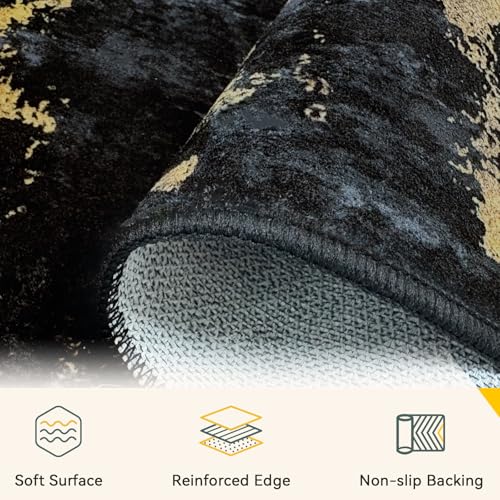 Washable Square 8'x8' Area Rug for Living Room Black Gold (Black/Gold / 8' x 8' (Square))