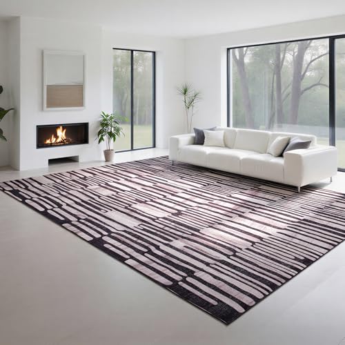 8x10 Moroccan Retro Washable Area Rugs for Living Room (8' x 10' (Rectangular) / Black-milky White-light Brown)