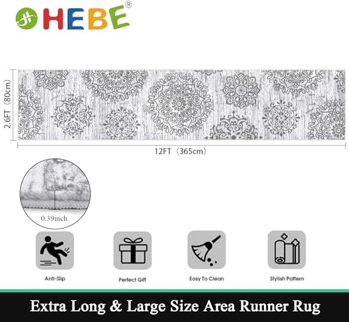 HEBE Hallway Runner Rug 2'8''x12' (Grey / 2'8" x 12' (Rectangular))
