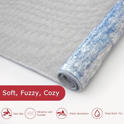 Modern Abstract Washable Rug Runner 2x7 Hallway Runner Rug Non (Blue/Grey/Beige / 2' x 7' (Runner))