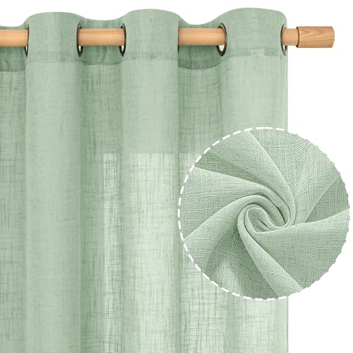 Semi Sheer Linen Curtains 48 Inch Length 2 Panels (34"W x 48"L (Pack of 2) / Fresh Green)