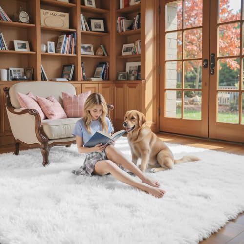 5x8 White Shag Area Rug for Living Room (White / 5' x 8' (Rectangular))