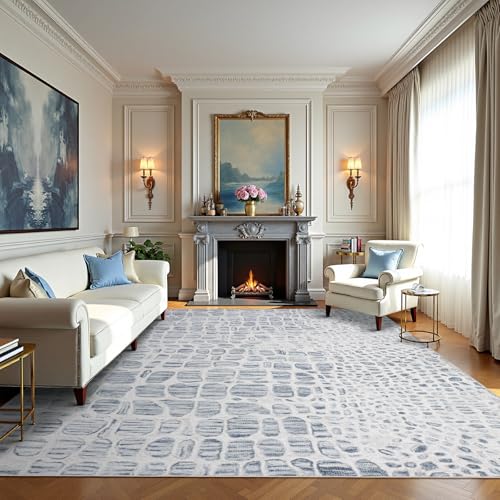 8x10 Washable Area Rugs for Living Room (8' x 10' (Rectangular) / White-blue-gray)