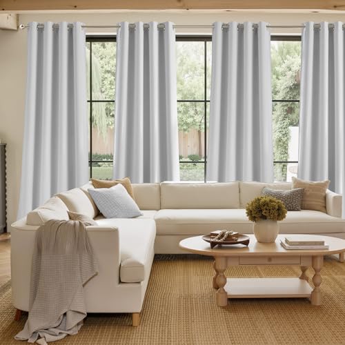 Faux Linen Greyish White Blackout Curtains 84 inches Long for Living Room (Linen Greyish White / 52"W x 84"L (Pack of 2))