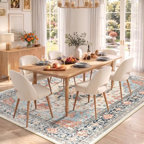 Washable Area Rug (Beige/Blue/Orange / 5' x 7' (Rectangular))