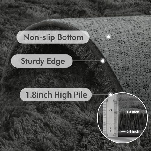 6x9 Ft Large Shag Rugs for Living Room Decor (Ba Dark Grey Solid / 6' X 9' (Rectangular))