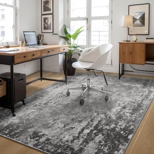 Entrance Rugs Indoor 3x5 Black Entry Rug Washable Abstract Black Small Area Rug Non (Black / 3' x 5' (Rectangular))
