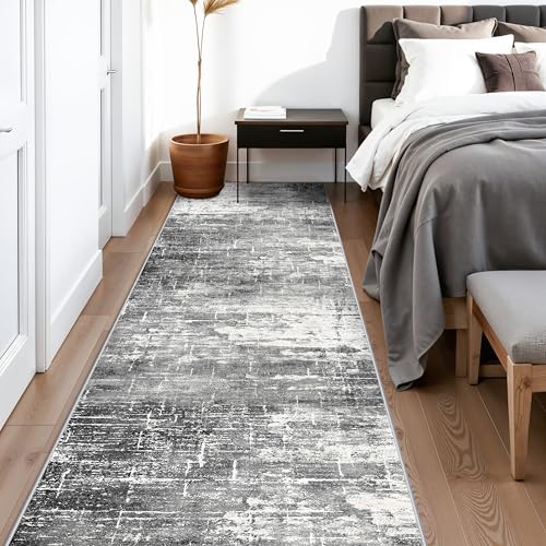 Abstract 14ft Long Runner Rug (2'6" x 14' (Rectangular) / Black/Grey)