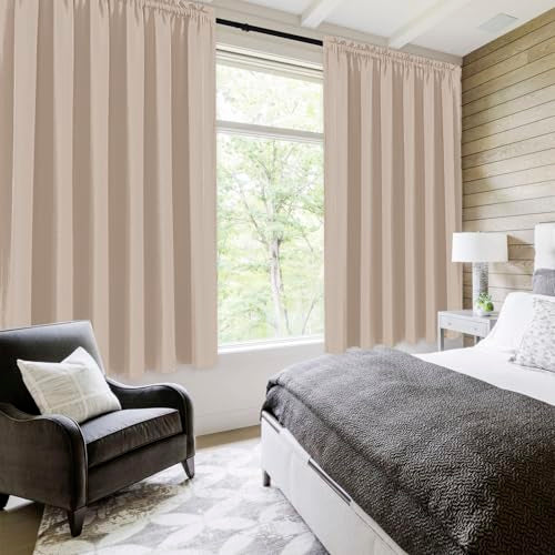 Wide Blackout Curtains for Bedroom Living Room 70 x 63 Inch Long Camel (Camel / 70"W x 63"L (Pack of 2))