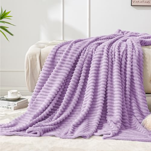 3D Ribbed Lavender Fleece Throw Blanket for Couch (Lavender / Throw(50"x60"))