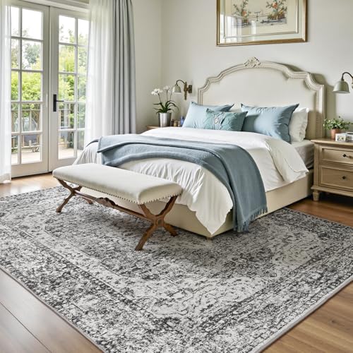 8x10 Washable Rugs for Bedroom Non (Vintage Dark Grey / 8' x 10' (Rectangular))