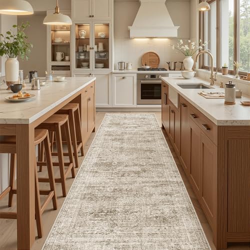 Washable Kitchen Runner Rug 3x8 Hallway Entry Rugs Non (Brown / 3' x 8' (Runner))