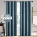 90 Inches Linen Texture Curtains for Bedroom 100% Blackout Thermal Insulated Dusty Blue Curtains Grommet Room Darkening Draperies Luxury Decor for Living Room Nursery 52x90 Inch (Dusty Blue / 52"W x 90"L (Pack of 2))