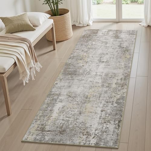 2 x 6 Hallway Runner Rug Non Slip Super Soft Runner Rugs Machine Washable Low Pile Modern Abstract Runners for Hallways for Bedroom Laundry Room Kitchen (Beige / 2' x 6')
