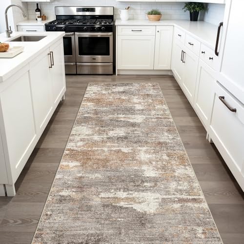 3x6 Runner Rug Washable Abstract (Brown/Brick / 3' x 6')