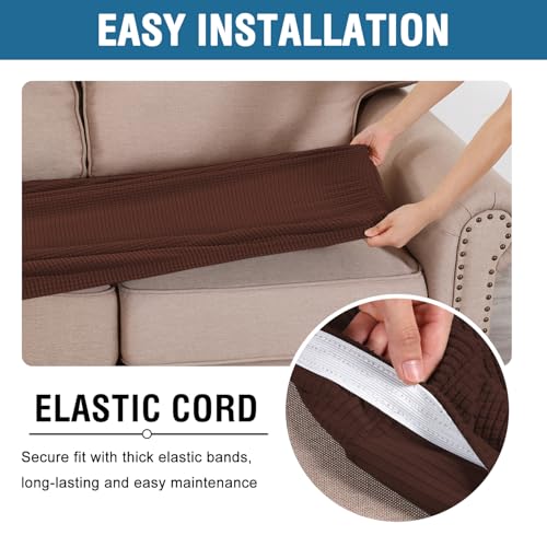 Super Stretch Individual Seat Cushion Covers Sofa Covers Couch Slipcover Sets Thick Jacquard Textured Twill Fabric (Burnt Brick / 3 Cushion Sofa)