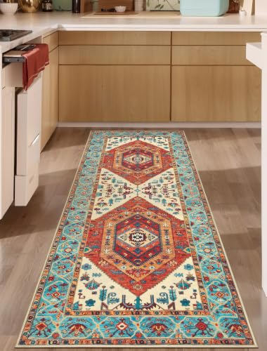2x6 Washable Non Slip Boho Runner Rug for Hallway (Orange/Multi / 2' x 6' (Runner))