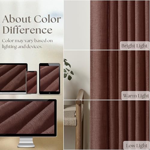 Chestnut Brown Pinch Pleated Linen Sheer Curtains 45 Inch Length 2 Panels (Chestnut Brown / 40"W x 45"L (Pack of 2))