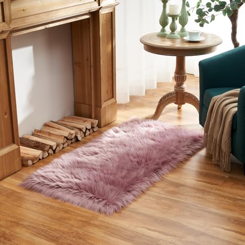 Ultra Soft Fluffy Shaggy Area Rug Faux Fur Rug Chair Cover Seat Pad Fuzzy Area Rug for Bedroom Floor Sofa Living Room (Light Purple / 2' x 4' (Rectangular))