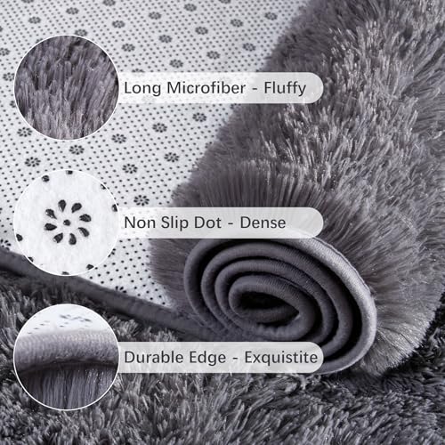 Soft Runner Rugs for Bedroom Living Room Plush Fluffy Rugs 2x6 (Coal Grey / 2' x 6' (Runner))