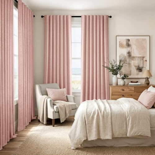 100% Blackout Linen Curtains 42 x 63 Inch Blush Pink 2 Panels (Blush Pink / 42"W x 63"L (Pack of 2))