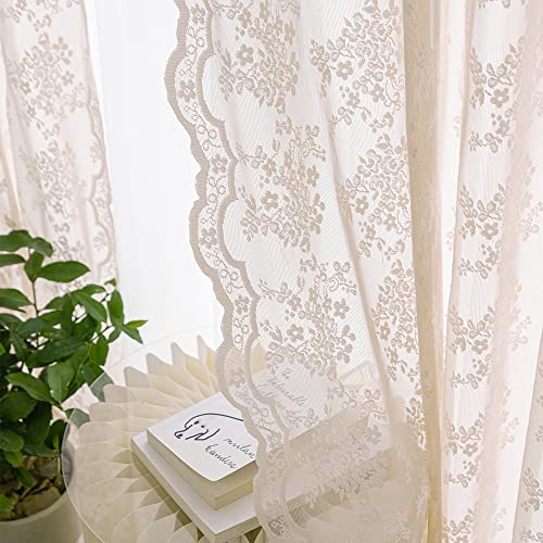 Vintage Lace Curtains 63 Inch Length 2 Panels Set Cute Floral Designs Dusty Pink Sheer Curtain Panels for Girls Bedroom with Wavy Edge Rod Pocket (Dusty Pink / 52"W x 63"L (Pack of 2))