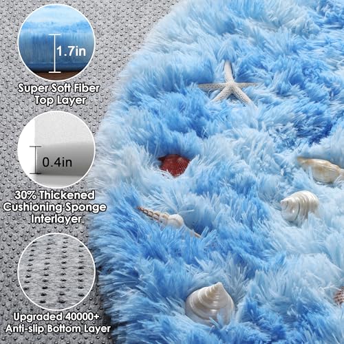 Round Rugs 6ft for Living Room Bedroom (Sky Blue / 6' (Round))