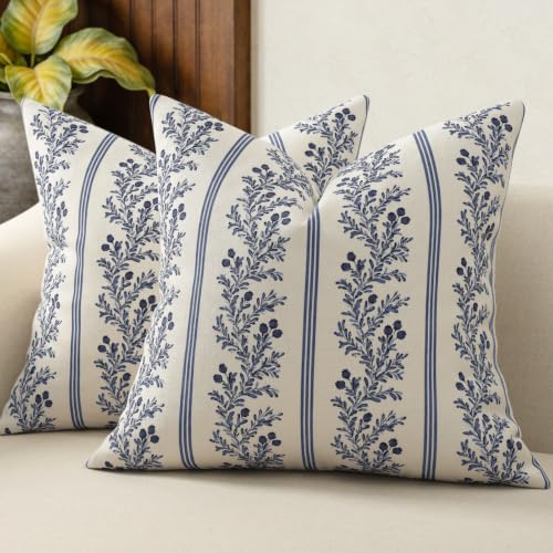 Vintage Throw Pillow Covers 22x22 Set of 2 (Indigo Blue / 22" x 22" (Pack of 2))