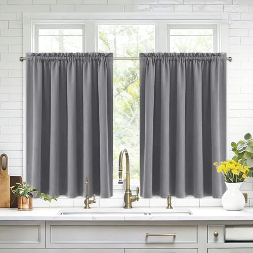 Short Blackout Curtains 60 x 36 Inch Long for Kitchen RV Bunk Grey (Grey / 60"W x 36"L (Pack of 2))