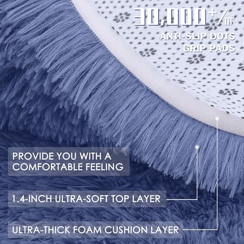 Denim Blue Round Rugs for Bedroom (3 Ft Round / Denim Blue)