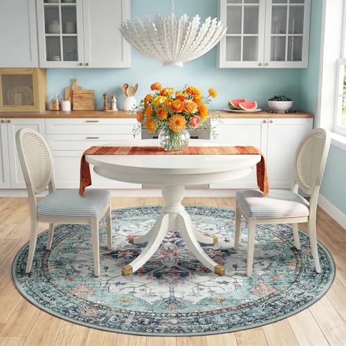 Washable Area Rug (Teal Green/White/Navy / 6' (Round))