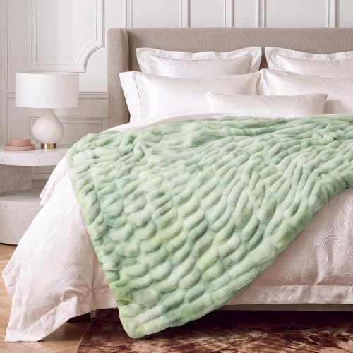 Double Sided Soft Faux Fur Throw Blanket (Tie-dye Sage / Throw)