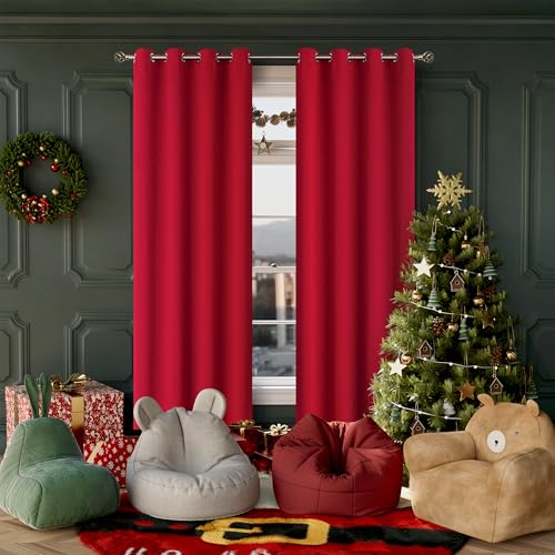 Christmas Room Darkening Curtains 84 Inches Long (Red / 52"W x 84"L (Pack of 2))
