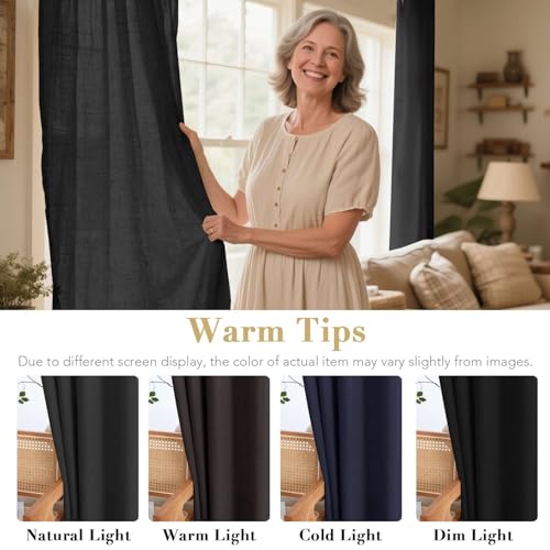 Living Room Linen Curtains Home Decorative Nickel Grommet Curtains Privacy Added Energy Saving Light Filtering Window Treatments Panels for Bedroom (52"W x 72"L (Pack of 2) / Heather Black)