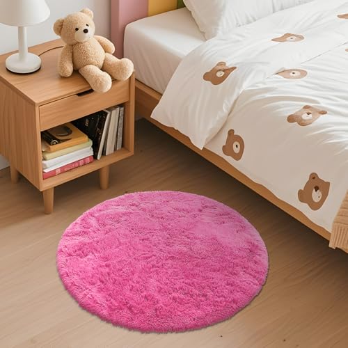 Hot Pink Round Rugs for Bedroom (2 Ft Round / Hot Pink)